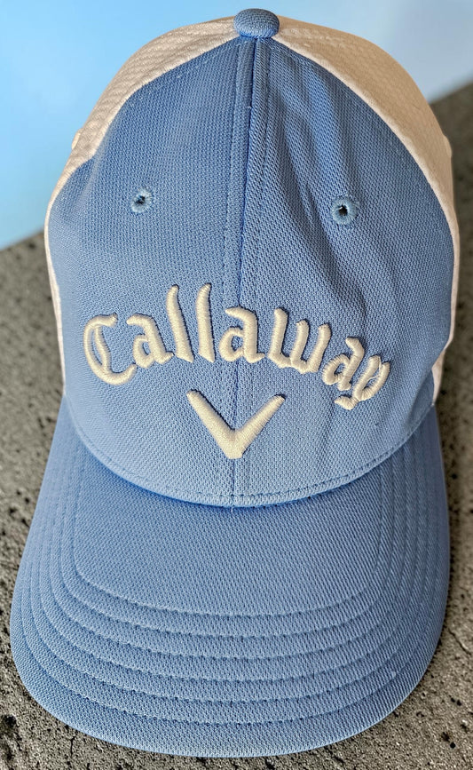 Vintage Callaway Golf Cap – A-Flex S/M – Light Blue & White – Sporty Mesh Cap
